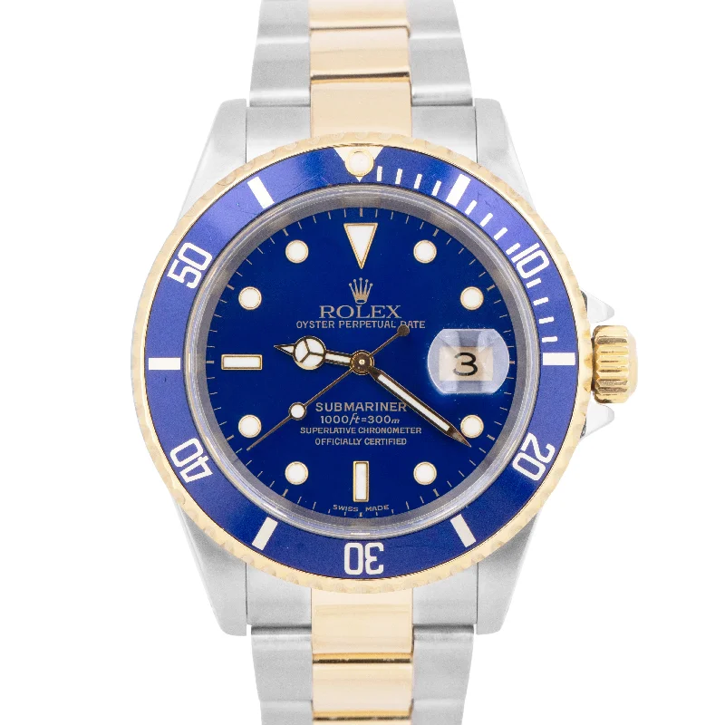 Unisex fitness watch with GPS-MINT 2003 PAPERS Rolex Submariner Date 40mm 18K GOLD BUCKLE Blue Steel 16613 BOX