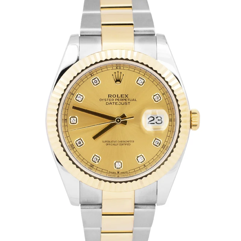 Unisex precision timepieces-2021 PAPERS Rolex DateJust 41 CHAMPAGNE DIAMOND 18K Gold Oyster 41mm 126333 BOX