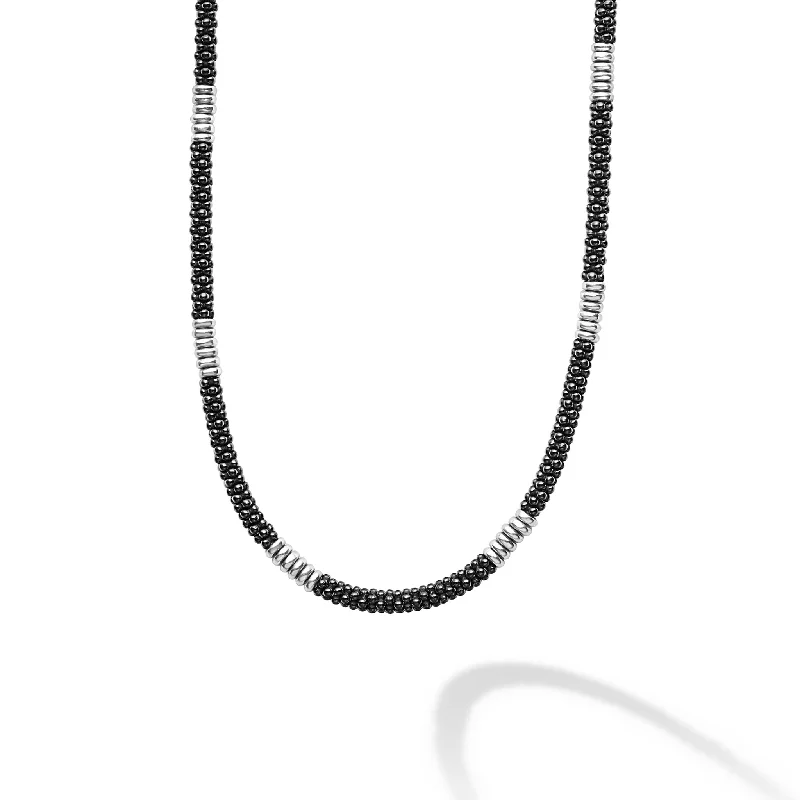 Women’s chain and pendant necklaces-Black Caviar Silver Station Ceramic Beaded Necklace