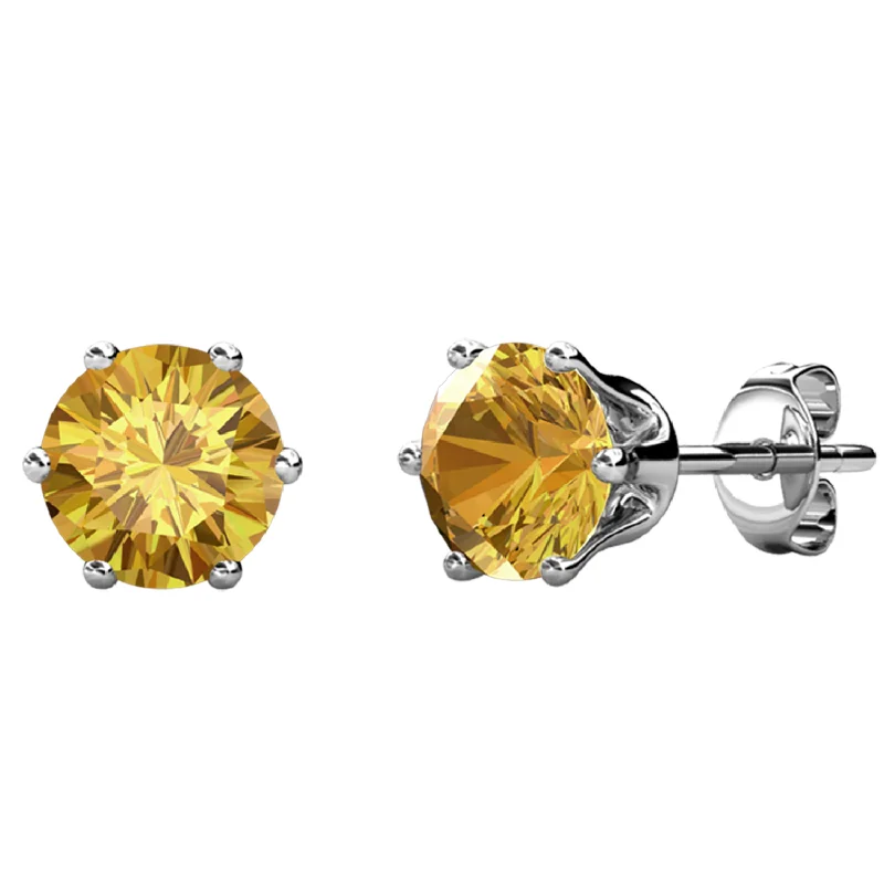 Women’s diamond dangle earrings-November Birthstone Citrine Earrings 18k White Gold Plated Stud Earrings with 1CT Swarovski Crystal