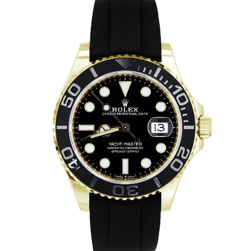 Unisex precision timepieces-MINT 2023 Rolex Yacht-Master 18K Yellow Gold Black Oysterflex 42mm 226658 BOX