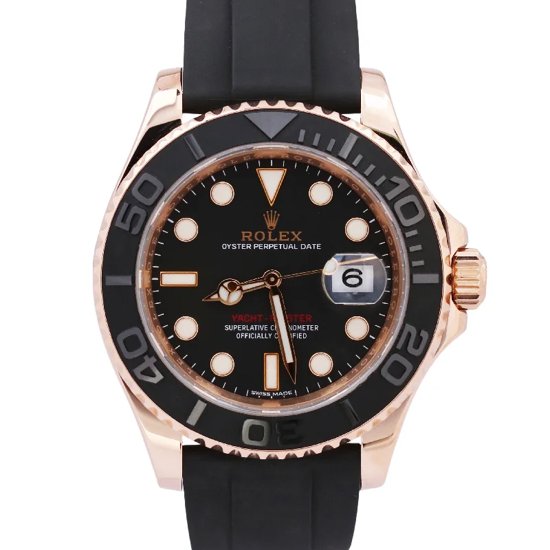 Unisex casual watches-MINT Rolex Yacht-Master 18K Rose Gold Black Oysterflex Rubber 40mm Watch 116655