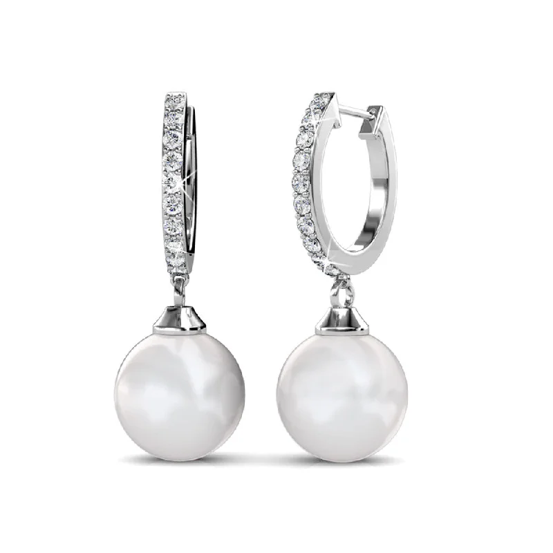 Women’s trendy earrings-Daphne 18K White Gold Plated Pearl Drop Earrings with Swarovski Crystals