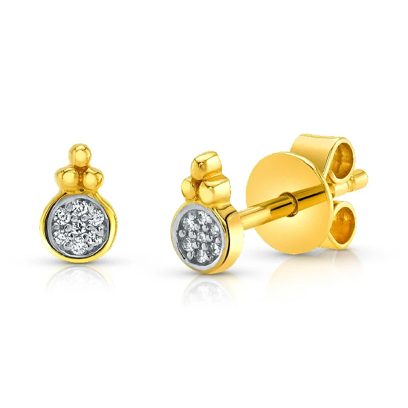 Women’s handcrafted engagement rings-BEZEL SET DIAMOND DISC STUDS, 14kt GOLD