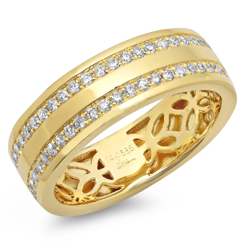 Women’s sapphire engagement rings-14K Yellow Gold Double Row Diamond Men's Band