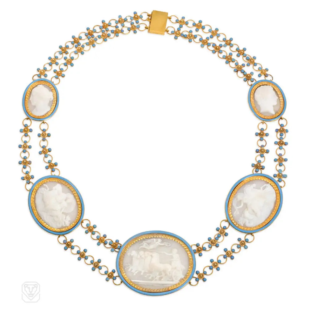 Women’s gold choker necklaces-Antique neoclassical shell cameo necklace