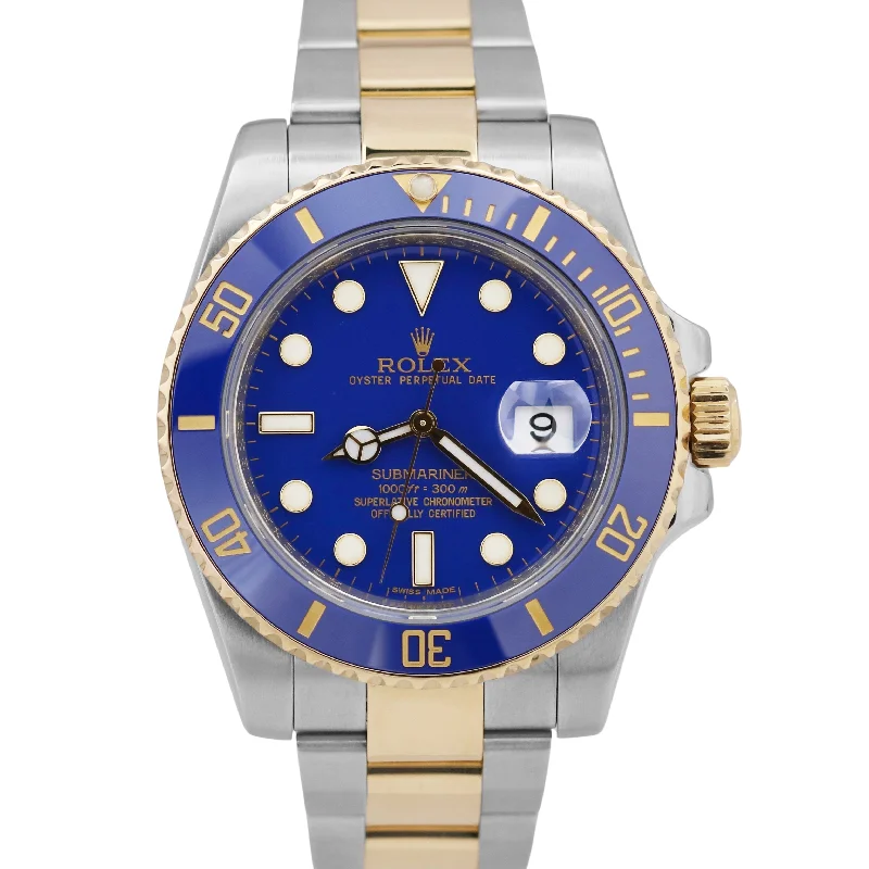 Unisex sports watches-MINT PAPERS Rolex Submariner Date Two-Tone 18K Gold FLAT BLUE 40mm 116613 LB BOX