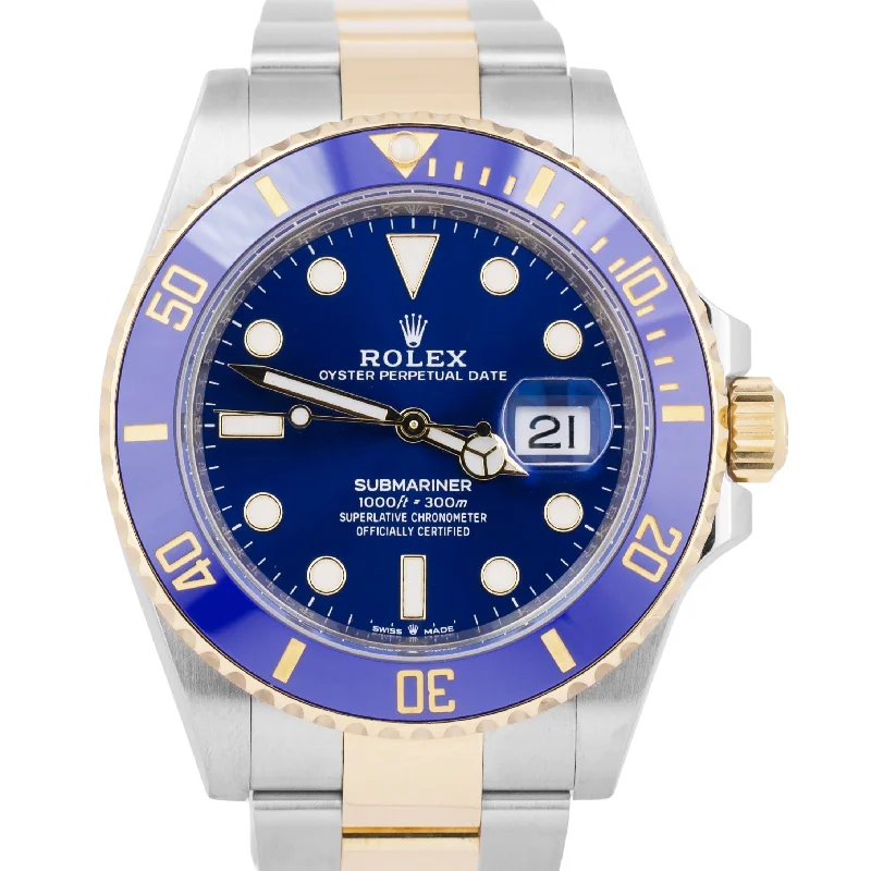 Unisex durable watches-MINT Rolex Submariner Date BLUE Stainless Steel 18K Yellow Gold 41mm 126613 LB