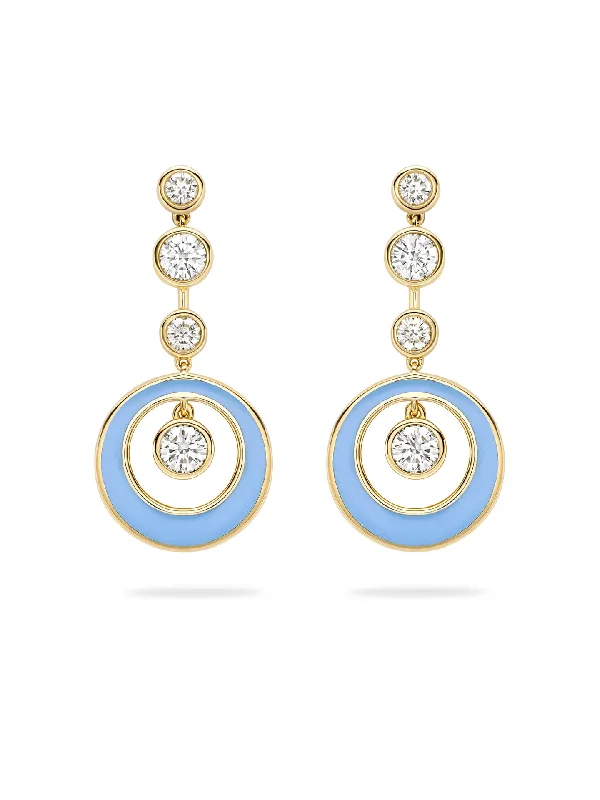 Women’s charm earrings-Raindance Diamond Blue Enamel Yellow Gold Earrings