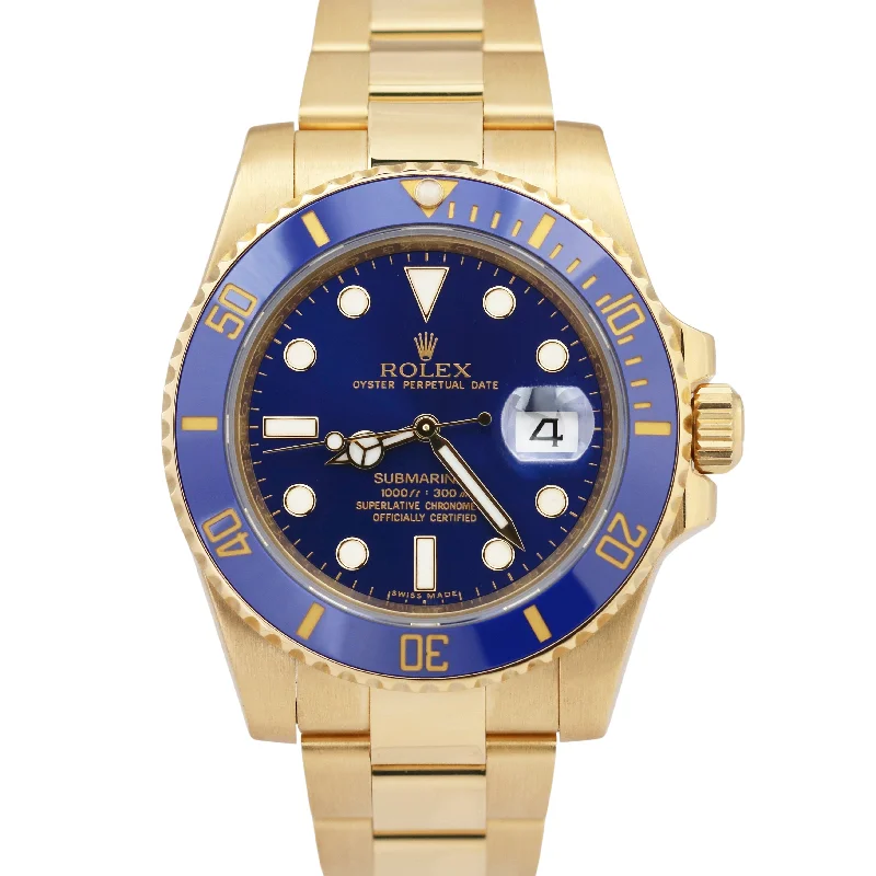 Unisex date display watches-2024 CPO Rolex Submariner Date Ceramic 18K Yellow Gold BLUE 40mm 116618 LB BOX