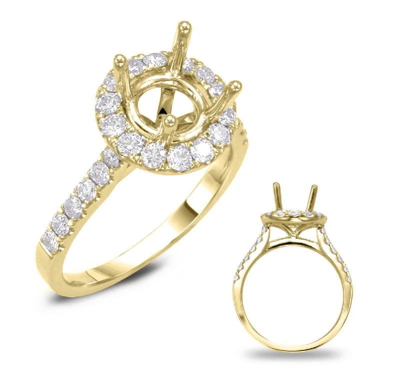 Women’s vintage diamond engagement rings-14K Yellow Gold Round Diamond Halo Mounting