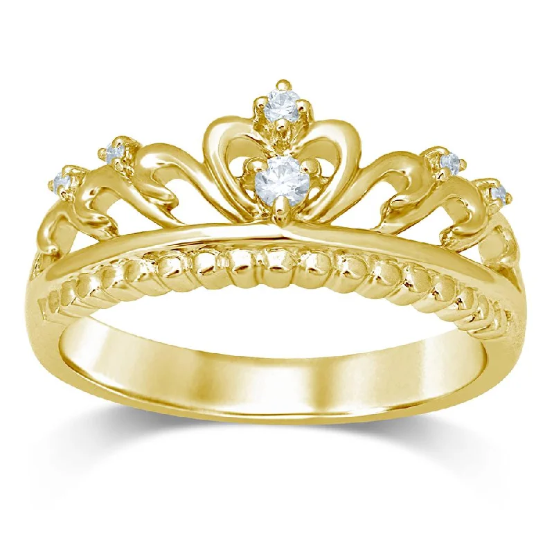 Women’s fancy colored diamond engagement rings-14K Yellow Gold 1/20 Ct.Tw.Diamond Crown Stackable Band