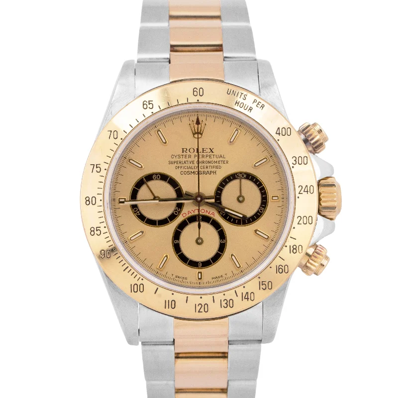 Unisex durable digital watches-MINT 1988 Rolex Daytona 40 Champagne INVERTED 6 Two-Tone Gold Steel Watch 16523