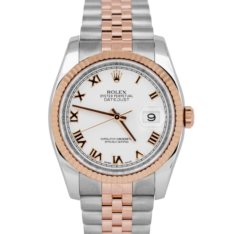 Unisex leather band smartwatches-MINT PAPERS Rolex DateJust 36mm White Two-Tone 18K Rose Gold 116231 Watch BOX