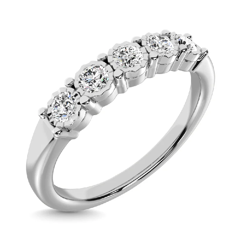 Women’s two-tone engagement rings-Diamond 1/4 Ct.Tw. 5 Stone Band in 10K White Gold