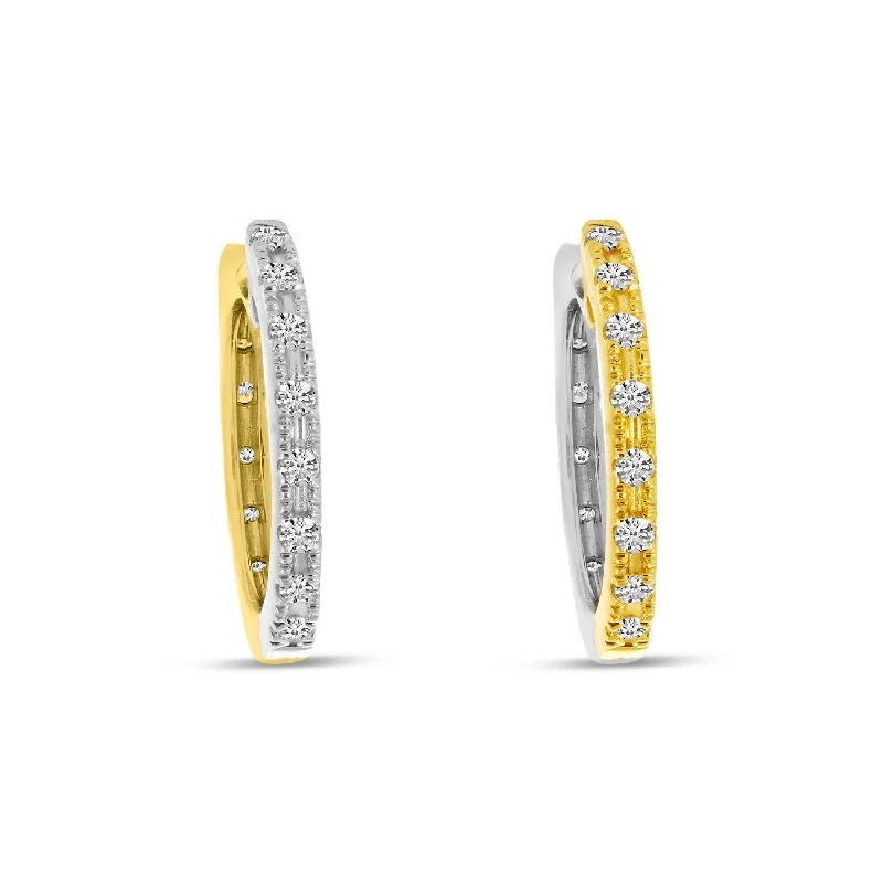 Women’s diamond drop earrings-14K Yellow & White Gold 0.32ct. Diamond Reversible Huggie Hoop Earrings