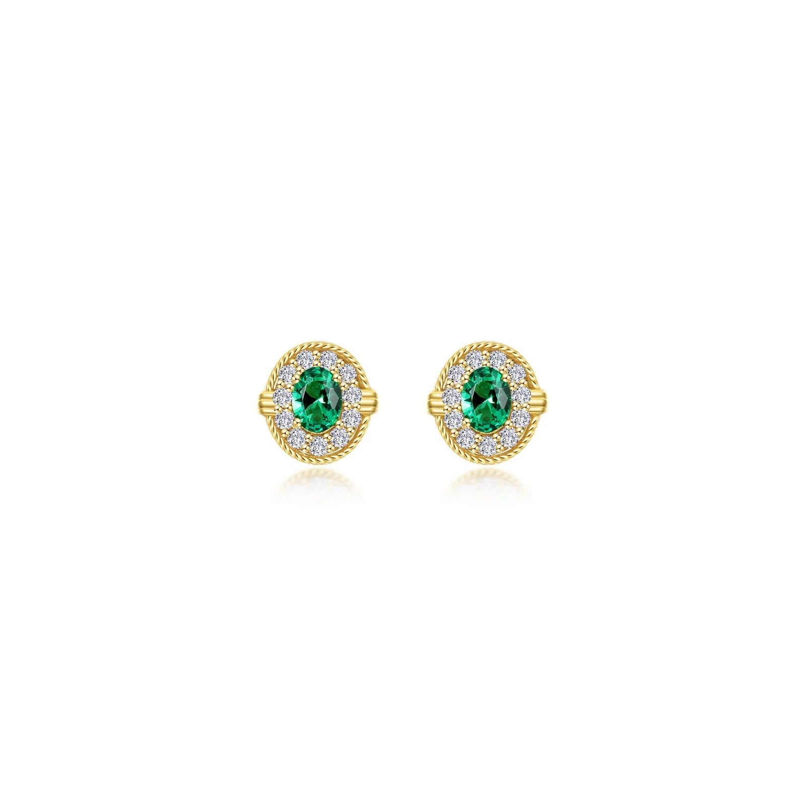 Women’s blue diamond earrings-Lafonn Simulated Diamond & Emerald Halo Stud Earrings E0592CEG00