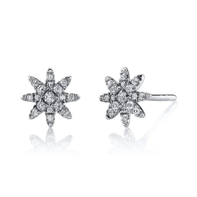 Women’s elegant drop earrings-14K White Gold 0.19ct. Diamond Starburst Stud Earrings