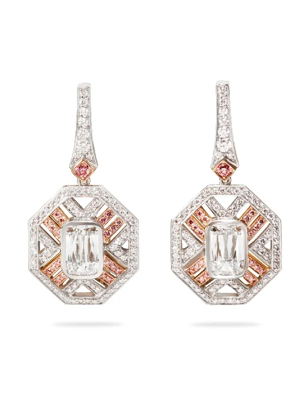 Women’s heart-shaped diamond earrings-Fifth Avenue Platinum and Rose Gold Earrings