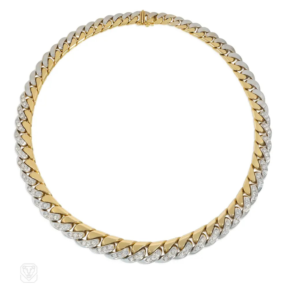 Women’s chunky gold necklaces-Bulgari reversible diamond and two-color gold curblink necklace