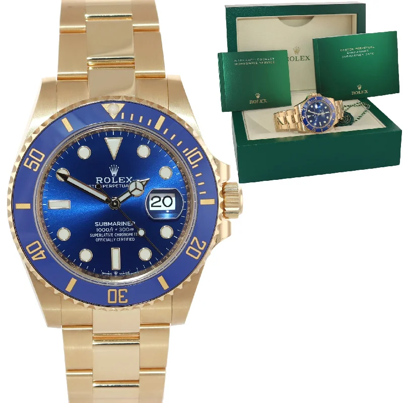 Unisex diamond-studded watches-2024 NEW Rolex Sunburst Blue Dial Ceramic Bezel 126618LB Yellow Gold 41mm Watch Box