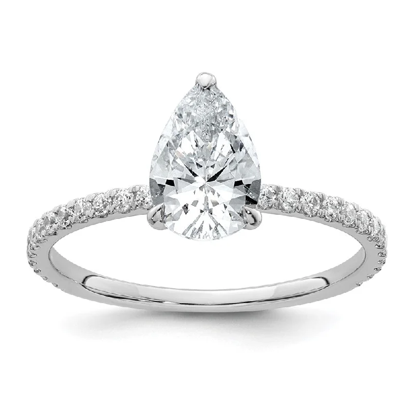 Women’s vintage-style engagement rings-14kw Solitaire with Flair Pear 1ct Center VS/SI FGH Cert. LG Diamond Comp.