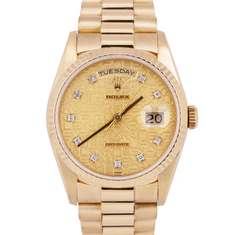 Unisex retro style watches-MINT PAPERS Rolex Day-Date President 36mm JUBILEE DIAMOND 18K Gold 18238 BOX