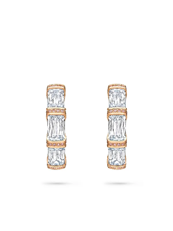 Women’s diamond hoop earrings-Ashoka Three Stone Rose Gold Diamond Hoop Earrings