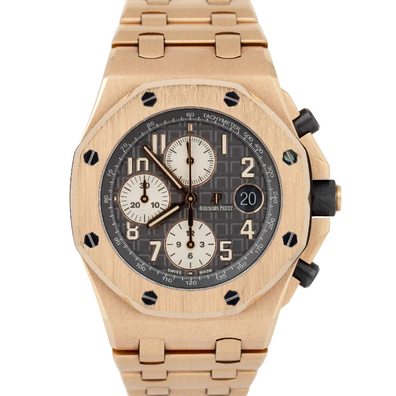 Unisex trendy watches-PAPERS Audemars Piguet Royal Oak Offshore Ruthenium Rose Gold 42mm 26470OR BOX