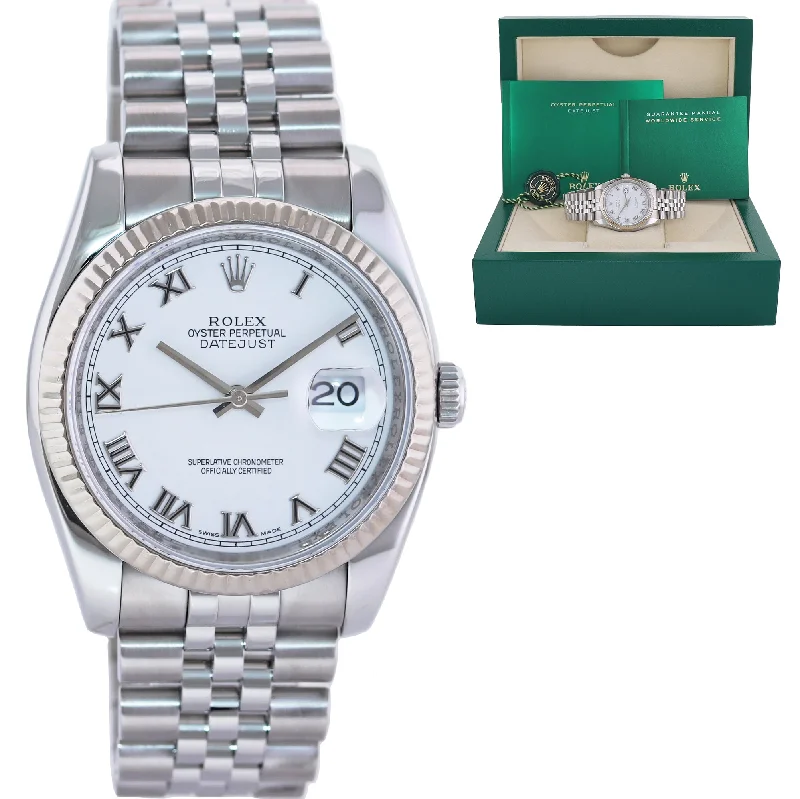 Unisex durable watches-MINT 2014 Rolex DateJust Steel White Roman 116234 36mm Super Jubilee Watch Box