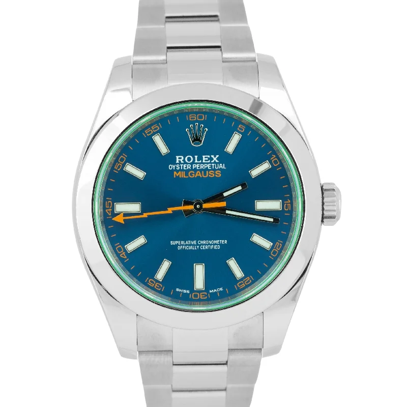 Unisex military style watches-MINT 2021 NEW CARD Rolex Milgauss Z-Blue Green Crystal 40mm 116400 GV Watch BOX