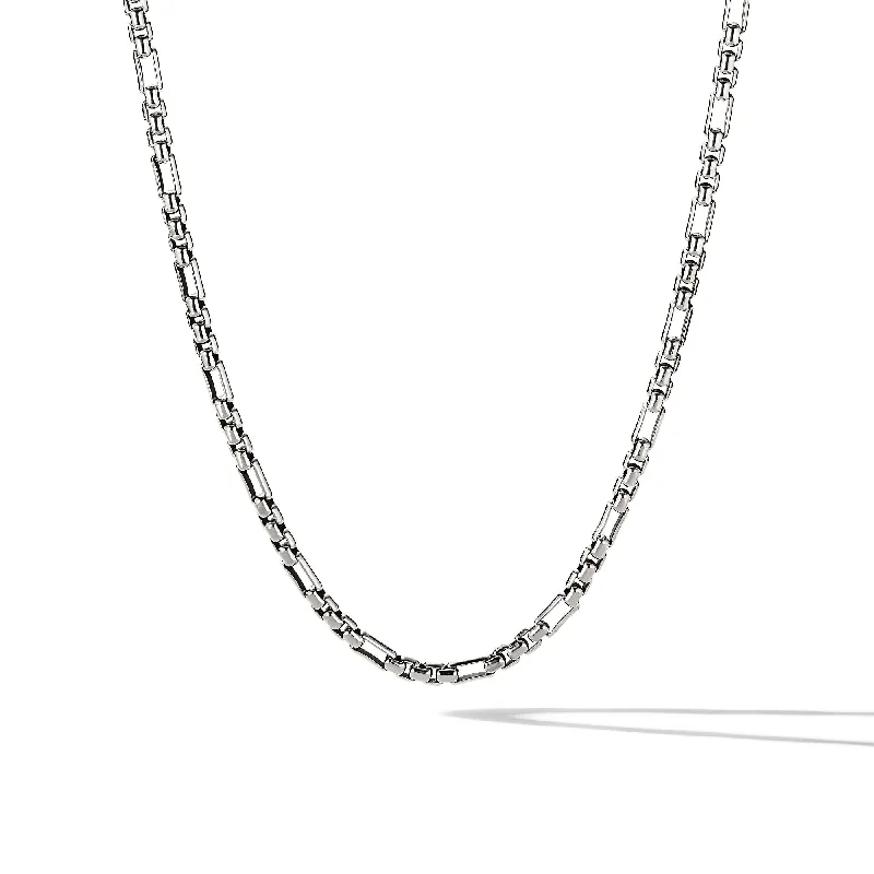 Women’s solitaire necklaces-Open Station Box Chain Necklace in Sterling Silver\, 3mm