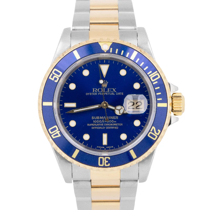 Unisex casual leather watches-MINT 1996 Rolex Submariner Date 40mm BLUE Two-Tone Gold Stainless Steel 16613