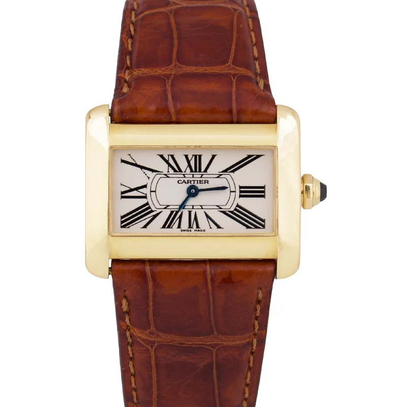 Unisex luxury watches-Cartier Tank Divan Quartz  25mm x 32mm 18K Yellow Gold Leather 2601 W6300356