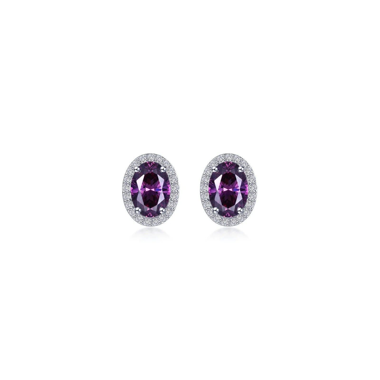 Women’s gold plated stud earrings-Lafonn Simulated Diamond & Amethyst Oval Halo Stud Earrings E0623AMP