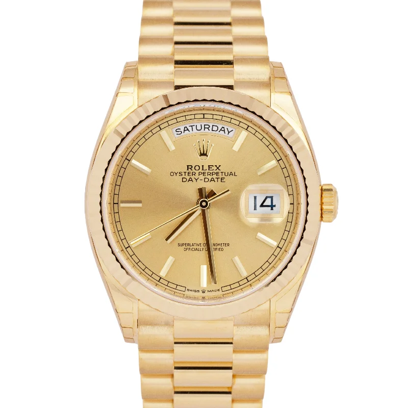 Unisex magnetic strap watches-NEW PAPERS Rolex Day-Date President 18K Yellow Gold Champagne 36mm 128238 BOX