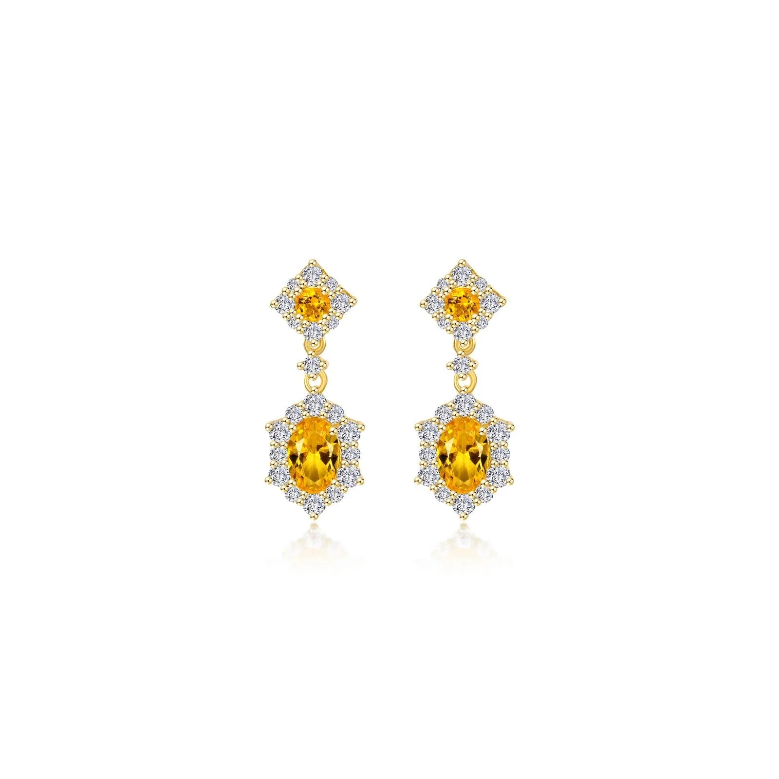 Women’s sparkling earrings-Lafonn Simulated Diamond & Citrine Oval Halo Drop Earrings E0593CTG00