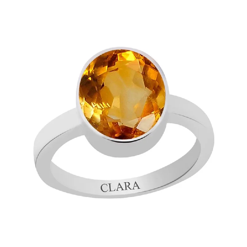 Women’s silver gemstone rings-Certified Citrine Sunehla Elegant Silver Ring 3.9cts or 4.25ratti