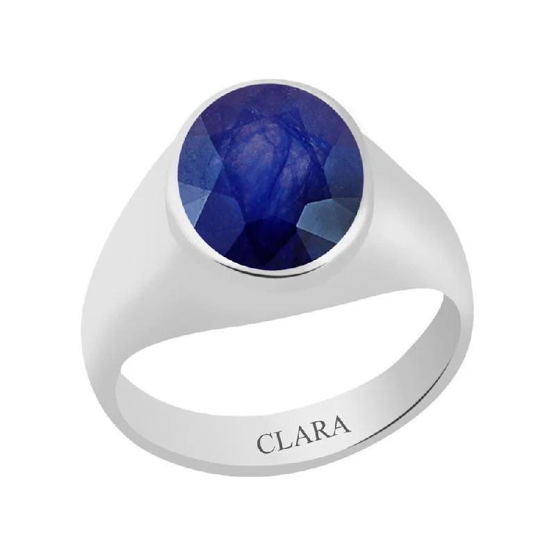 Women’s solitaire rings-Certified Blue Sapphire Neelam Bold Silver Ring 9.3cts or 10.25ratti