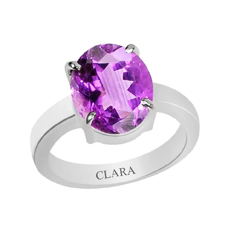 Women’s stylish rings-Certified Amethyst (Katela) Prongs Silver Ring 3.9cts or 4.25ratti