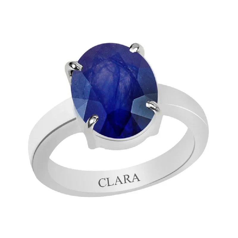 Women’s handmade rings-Certified Blue Sapphire Neelam Prongs Silver Ring 9.3cts or 10.25ratti