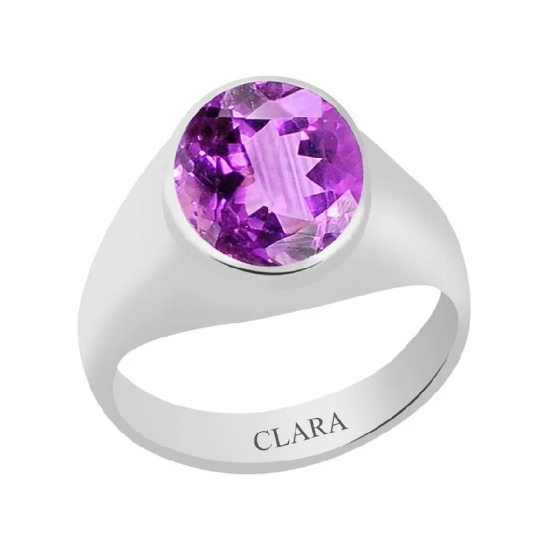 Women’s cubic zirconia engagement rings-Certified Amethyst (Katela) Bold Silver Ring 8.3cts or 9.25ratti