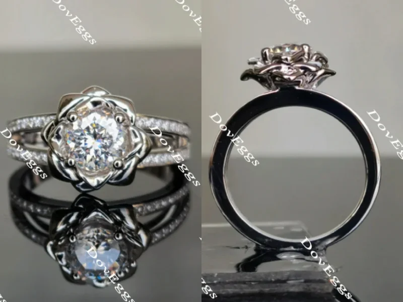 Women’s vintage rings-Doveggs round flower shape split shank moissanite ring