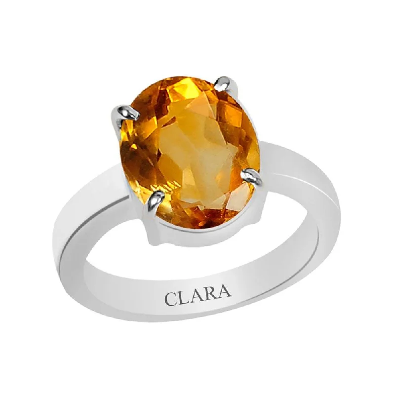 Women’s unique diamond rings-Certified Citrine Sunehla Prongs Silver Ring 3.9cts or 4.25ratti