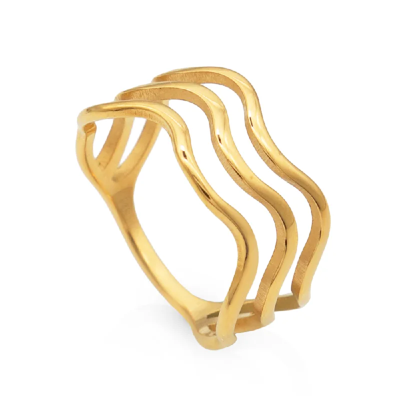 Women’s fashion statement rings-Wave Trio Ring