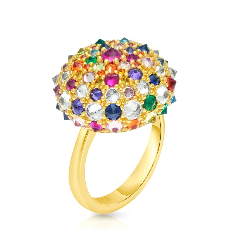 Women’s large statement rings-Rainbow After the Storm Bonbon Cocktail Ring - Gold