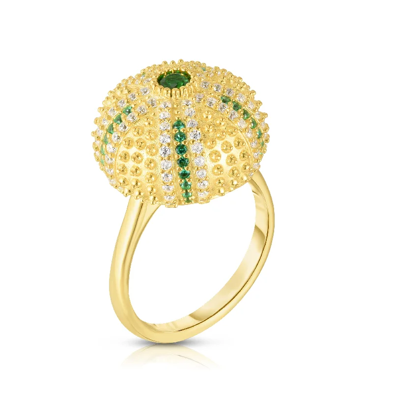 Women’s shiny silver rings-Mini Sea Urchin Cocktail Ring - Gold