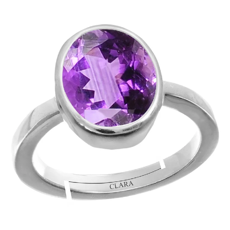 Women’s heart-shaped rings-Certified Amethyst Katela 4.8cts or 5.25ratti 92.5 Sterling Silver Adjustable Ring