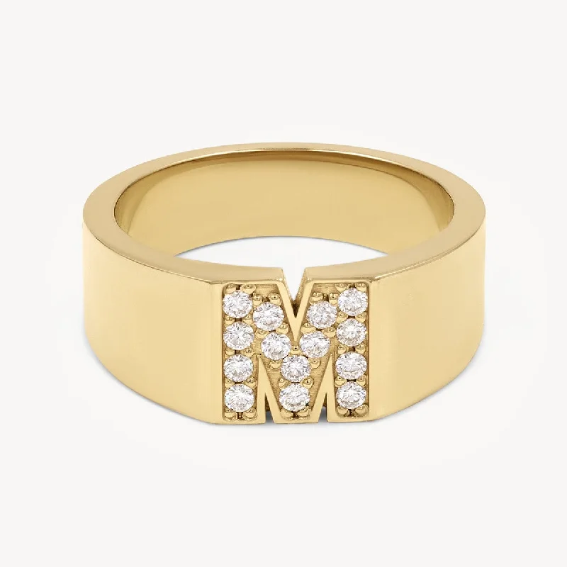 Women’s round diamond rings-Pave Letter M Ring