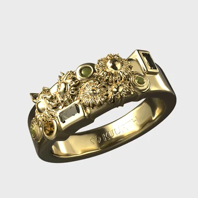 Women’s pearl rings-The Arles Sunflowers - Gold Ring LC